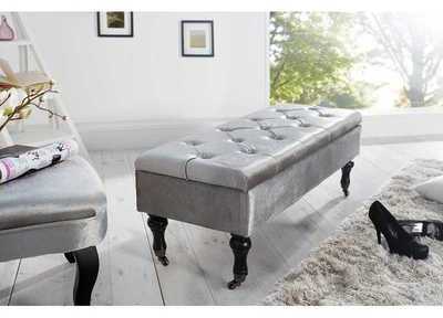 Banc contemporain 110 cm en velours coloris gris