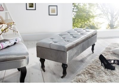 Banc contemporain 110 cm en velours coloris gris