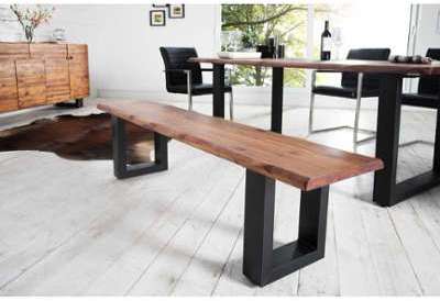Banc 180 cm en bois dacacia avec piétement en fer