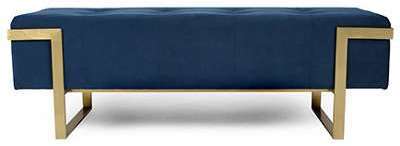 Banc capitonné - velours bleu - laiton - Vertigo - Banc capitonné - velours bleu