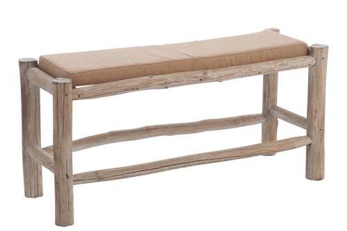 Banc en bois flotté avec son coussin blanc