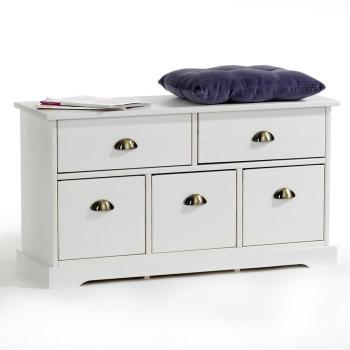 Banc en pin NANCY-2, 5 tiroirs, lasuré blanc