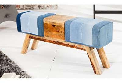 Banc design en bois massif et jean bleu avec coffr