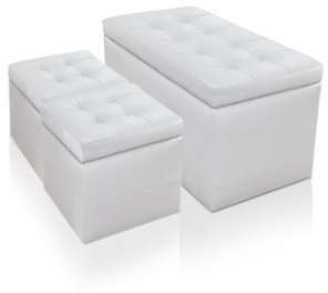 Banquette coffre matelassée blanc Cornelius avec 2 Banquette coffre matelassée