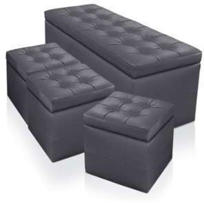 Banquette coffre matelassée gris Cornelius XL avec Banquette coffre matelassée