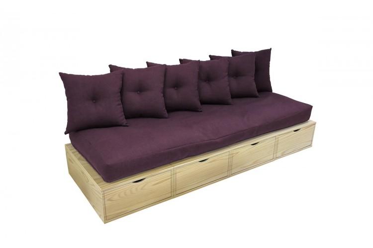 Banquette cube 200 cm + futon + coussins