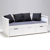 Lit-banquette 1 personne laqué blanc avec 3 caisso
