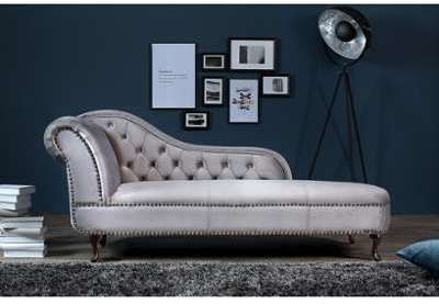 Méridienne Barocco capitonnée velours gris 170 cm Méridienne Barocco capitonnée