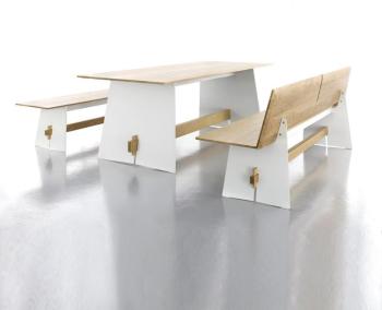 Tension Wood - Set - blanc/chêne/table H 73 x W220