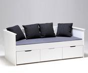 Lit-banquette 1 personne laqué blanc avec 3 caisso