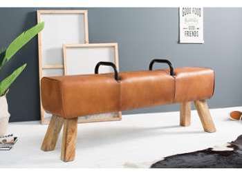 Banquette en bois manguier cuir véritable Bock 135 Banquette en bois manguier