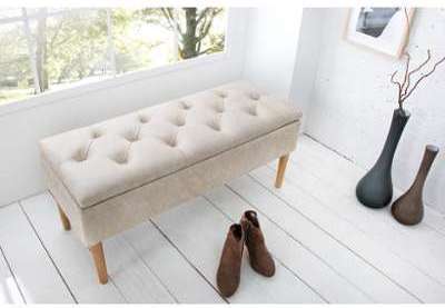Banquette coffre tissu beige Zion 100 cm Banquette coffre tissu beige