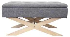 Bout de lit capitonné en bois et Tissu gris chiné avec Bout de lit capitonné en bois