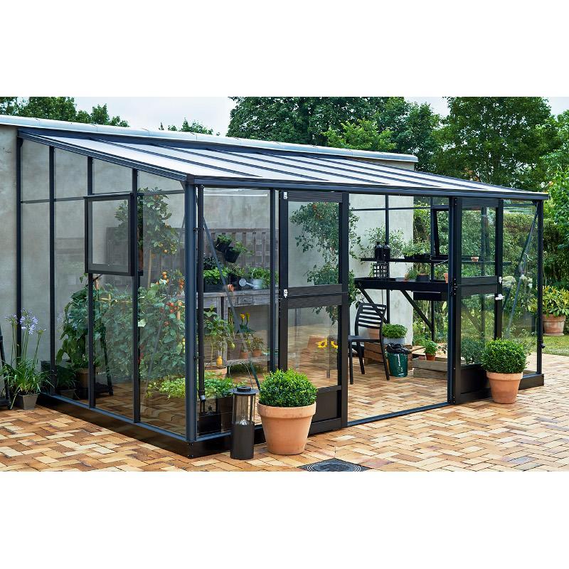 Serre Veranda adossée 12,9m² aluminium laqué anthr