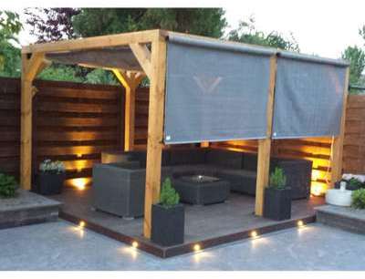 Pergola murale en bois douglas, store anthracite 2