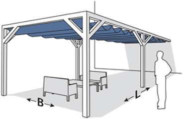 Pergola murale en bois douglas, store sable 370x50