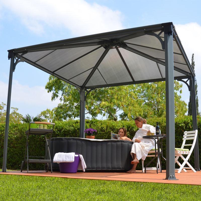 Tonnelle de jardin en alu gris anthracite et polyc