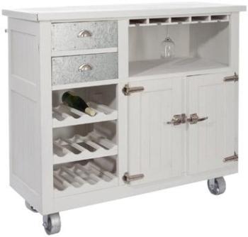 Bar en bois à roulettes coloris blanc Bar en bois à roulettes coloris