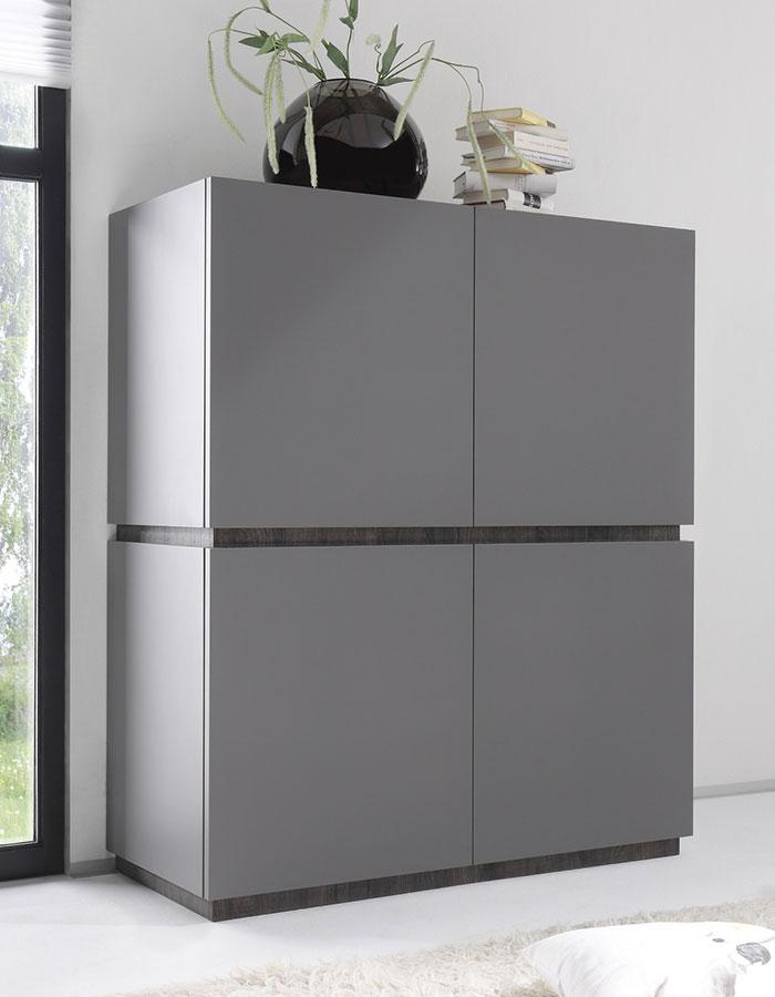 Buffet haut blanc ou gris laqué mat 4 portes BRICK