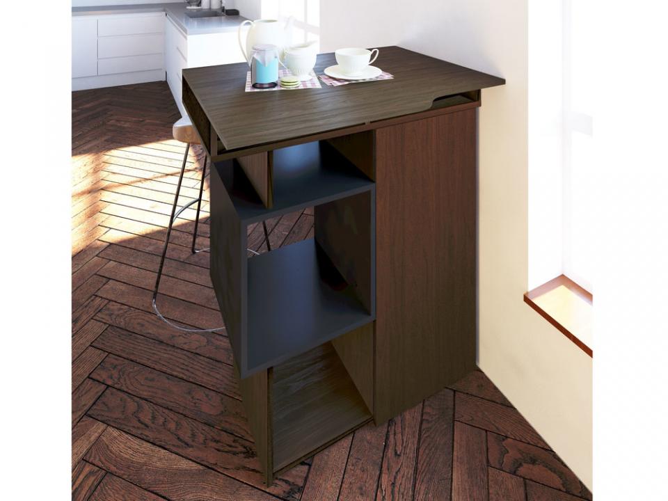 Meuble de bar en bois effet noyer avec niche et po