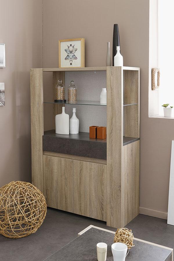 Buffet haut moderne couleur chêne brut et béton fo