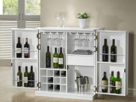 Meuble de bar GORDON - Hévéa & MDF - Coloris blanc