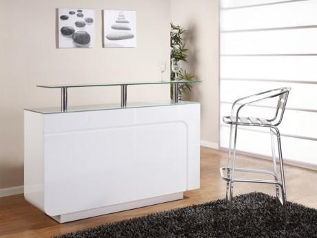 Meuble de bar BRADY - MDF laqué blanc verre trempé Meuble de bar BRADY - MDF