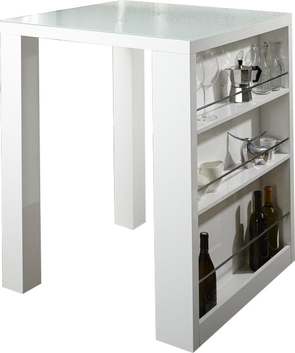 Table bar carré design blanc laqué.