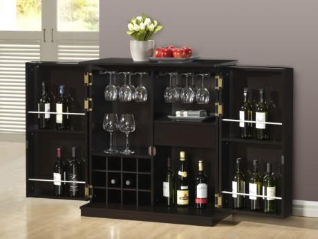 Meuble de bar GORDON - Hévéa & MDF - Coloris wengé