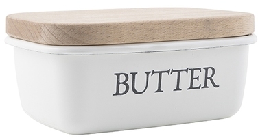 Beurrier en métal émaillé couvercle bois Butter IB