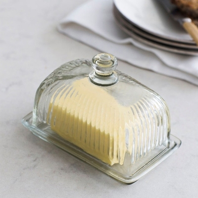 Beurrier en verre transparent avec couvercle L 17
