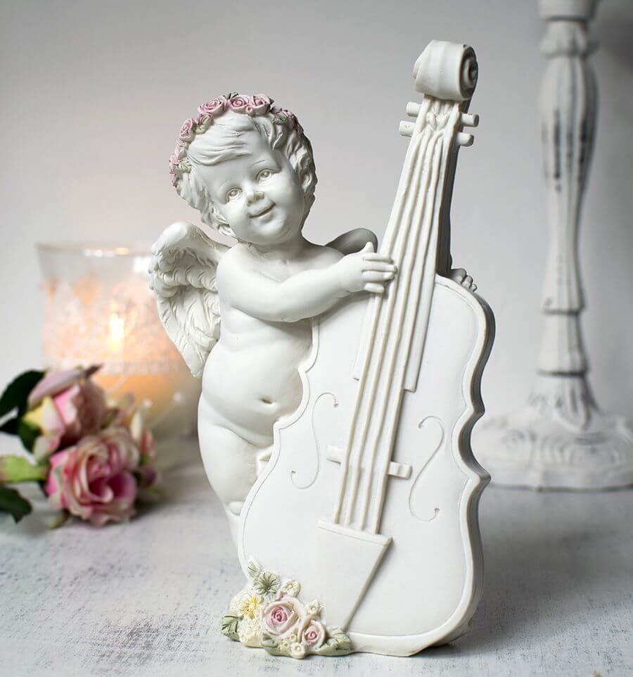 Petite ange musicien avec sa contrebasse. 13 x 19