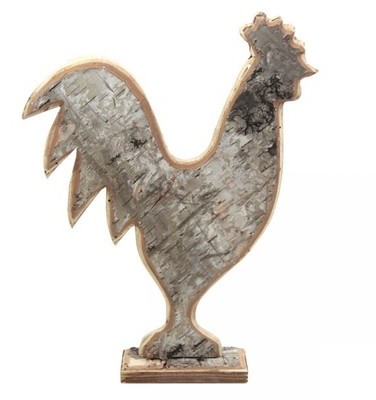 Coq décoratif sur socle en bois de bouleau
