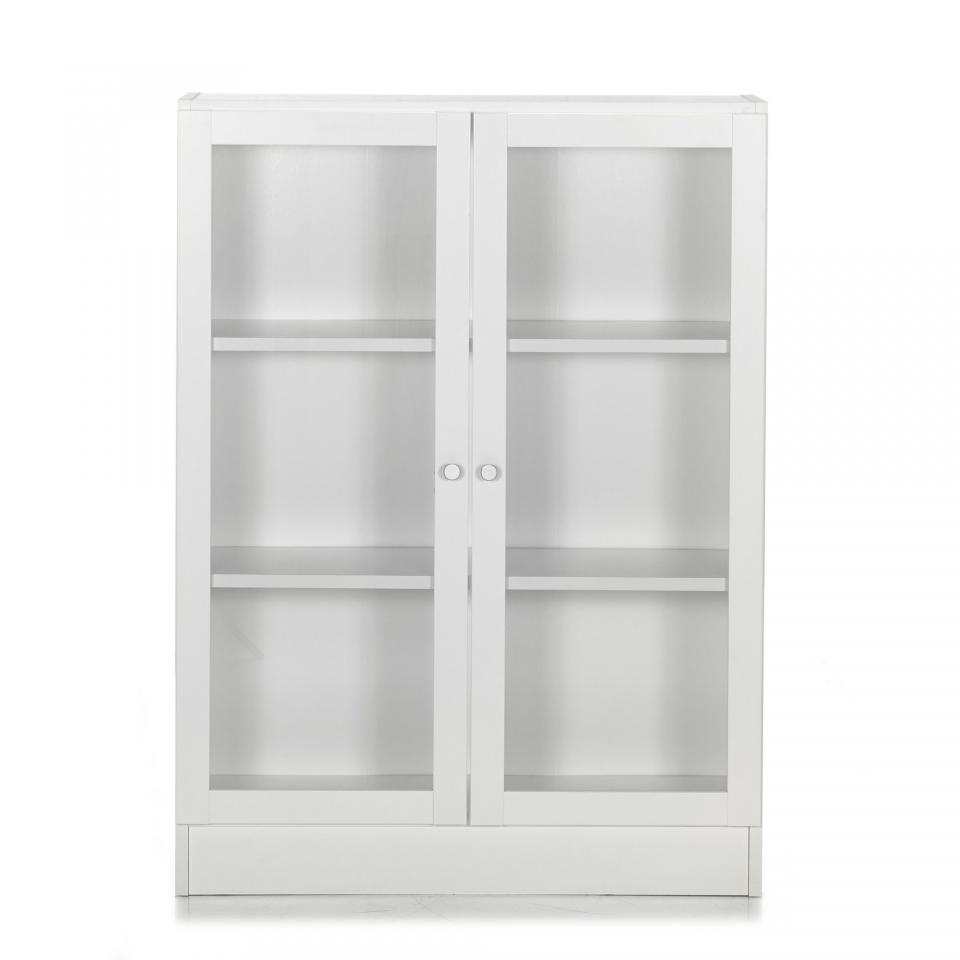 Petite bibliothèque 2 portes vitrées coloris blanc