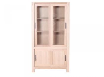 Vitrine en chêne massif avec vitrine et portes cou