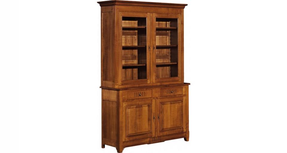 Bibliothèque merisier 2 portes 2 corps à cannelure