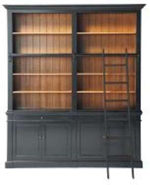 Bibliothèque avec échelle en pin massif noir Versailles Bibliothèque avec échelle