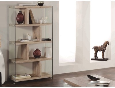 Bibliothèque étagère verre et bois 5 étagères - No
