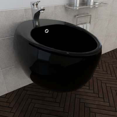 VidaXL Bidet suspendu en céramique sanitaire noir