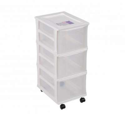 Tour de Rangement 3 Tiroirs Plastique Blanc à Roul