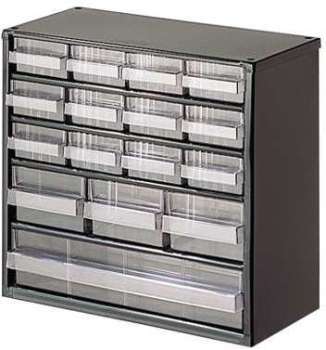 Bloc rangement avec 16 tiroirs en plastique transparent Bloc rangement avec 16 tiroirs