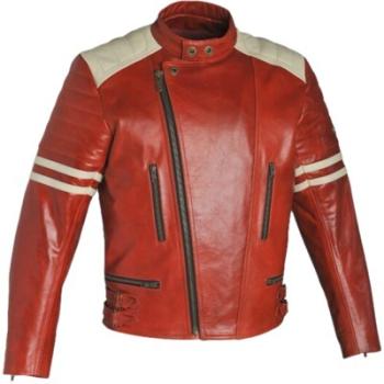 Blouson Moto Homme GUNS VINTAGE Cuir Rouge Beige
