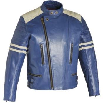 Blouson Moto Homme GUNS VINTAGE Cuir Bleu Beige