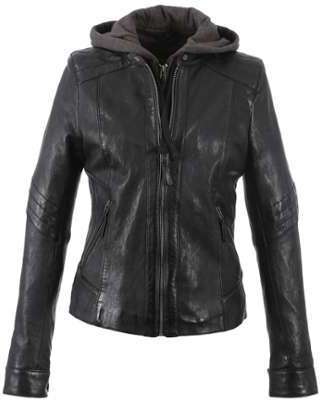 Blouson cuir femme noir Oakwood 62600 capuche