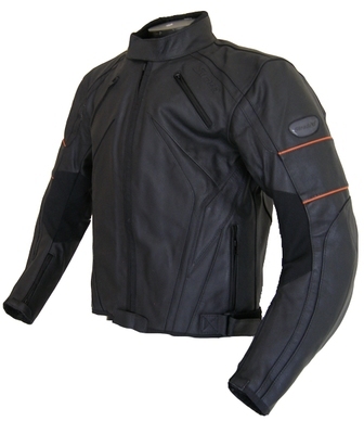 Blouson moto cuir strada str107 noir / bandes oran