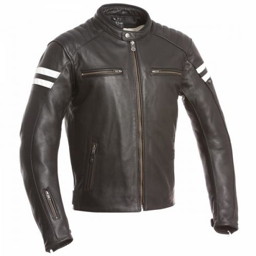 Blouson moto cuir Segura Retro Noir Blanc CE