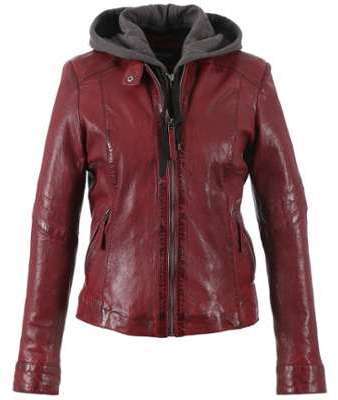 Blouson cuir femme feu Oakwood 62600 capuche