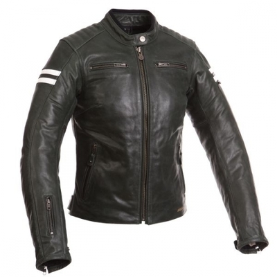 Blouson moto cuir Segura Lady Retro Vert Blanc CE
