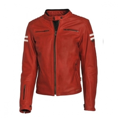Blouson moto cuir Segura Lady Retro Rouge Blanc CE