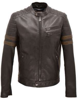 Blouson cuir homme agneau noir/ vert 101043 mo